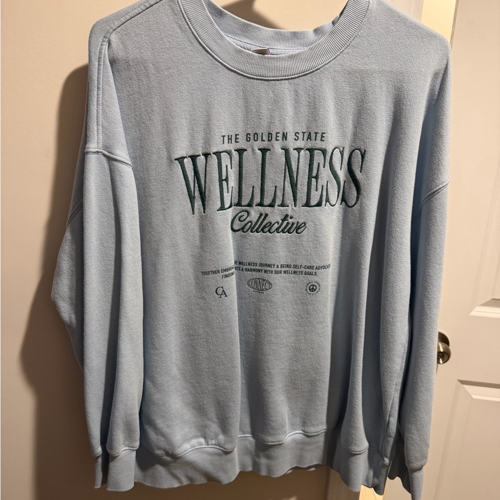 Old Navy Light Blue Crewneck Sweatshirt with Wellness Collective Graphic